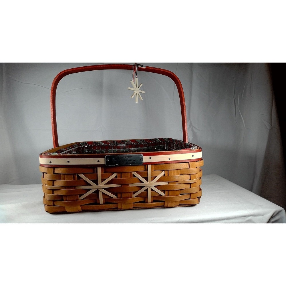 Longaberger 2009 Christmas Collection Snowflake Cookie Basket Set Liner Protecto